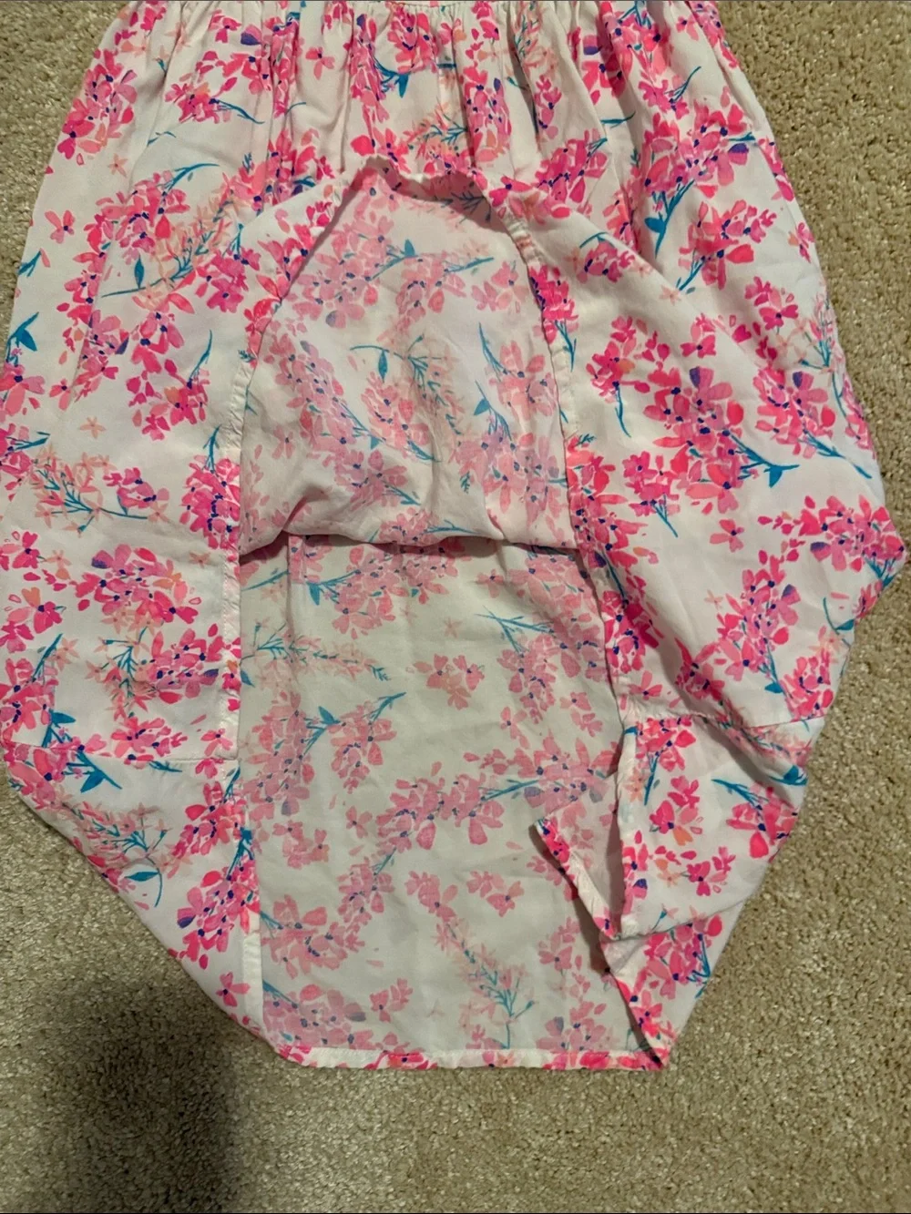 OshKosh B'gosh White Maxi Dress with Pink Floral and Blue Accents. EUC. Summer